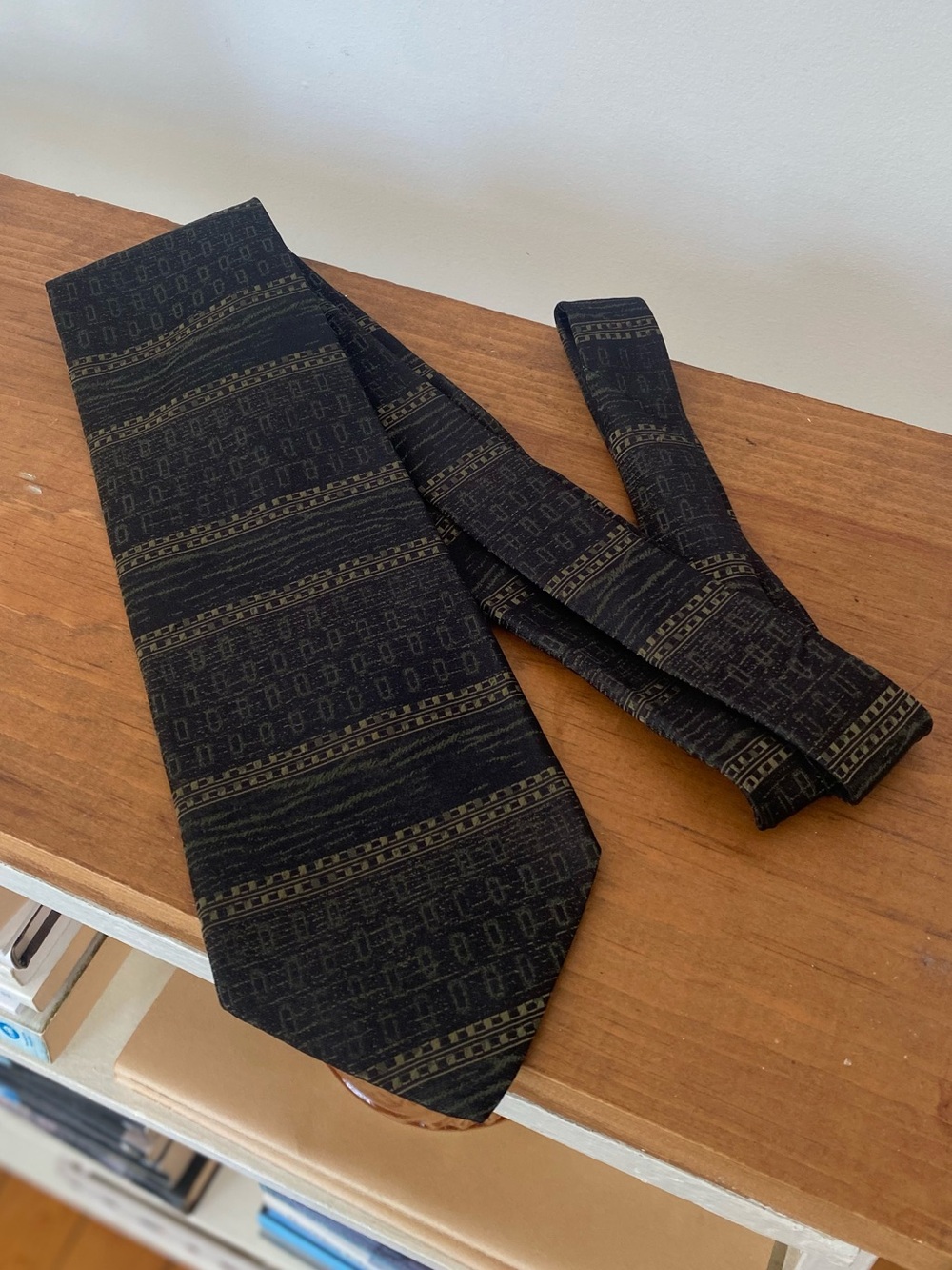 Vintage Christian Dior Monsieur Silk Tie Geometric Abstract Jacquard Green Gold